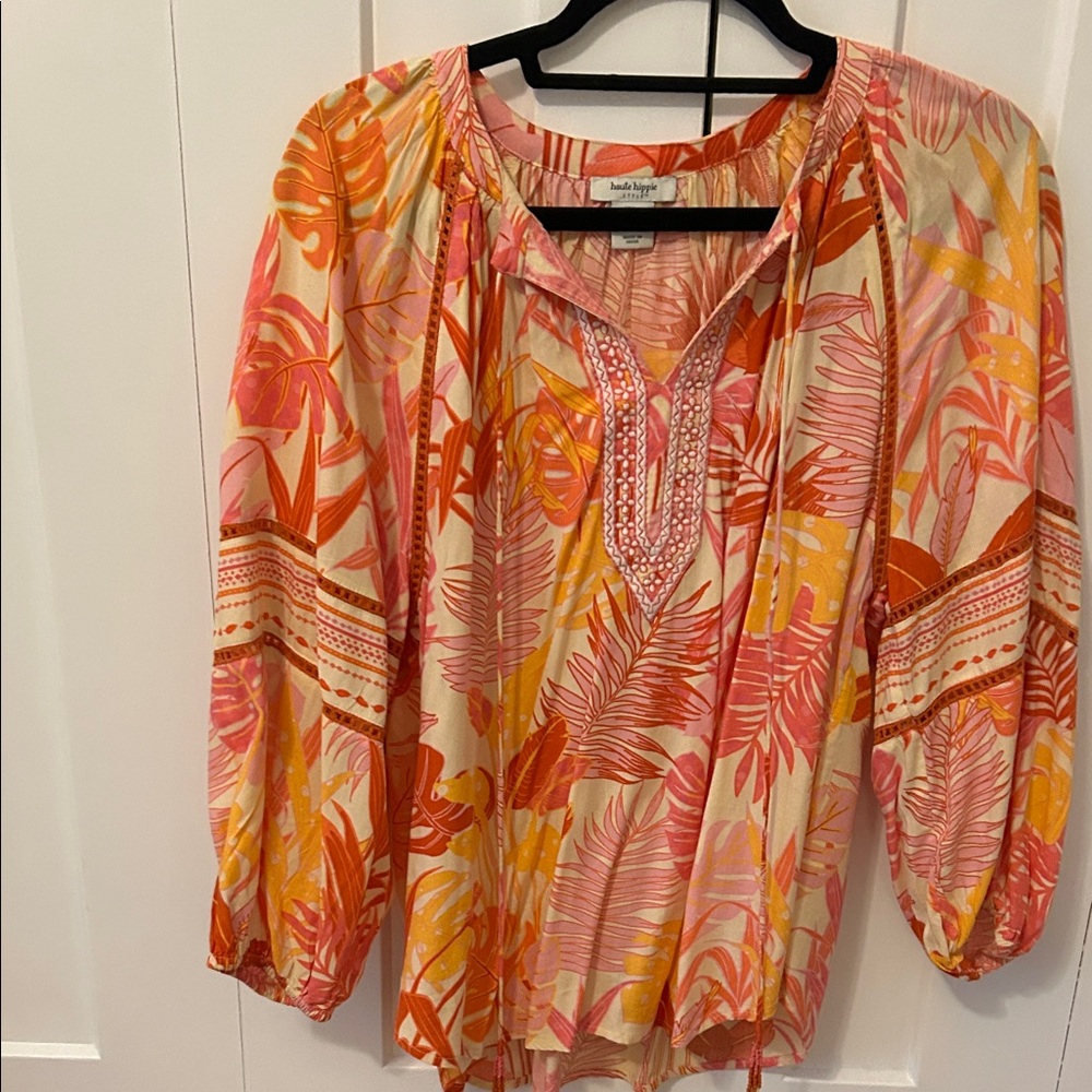 Haute Hippie Pink and Orange Tropical Blouse
